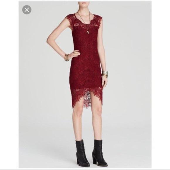 NWOT Intimately Free People Burgundy Eyelash Lace Body Con Dress xs - Picture 1 of 9